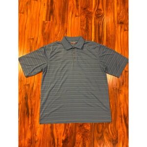 Kirkland Signature Mens XL Performance Polo Shirt Blue Striped Short Sleeve Golf